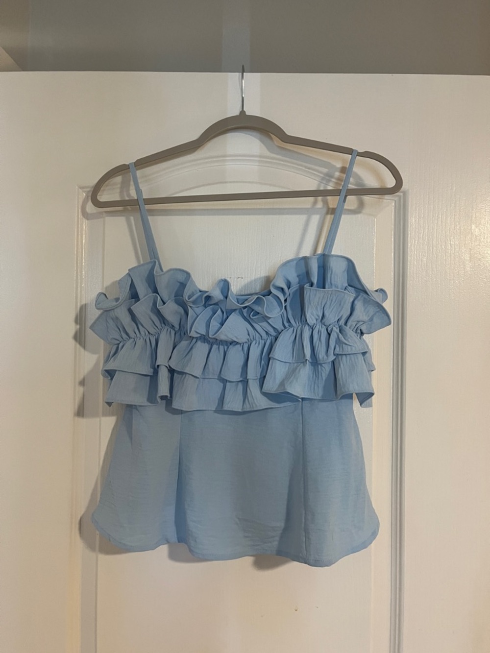 Sienna Sky Light Blue Ruffle Spaghetti Strap Camisole